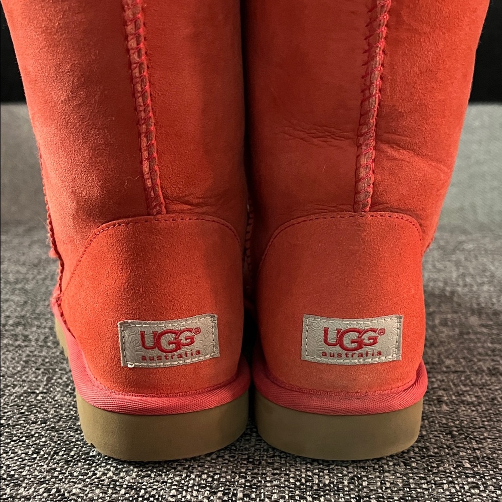 UGG Classic Short Boots in Bright Coral Red Suede - Picture 9 of 9